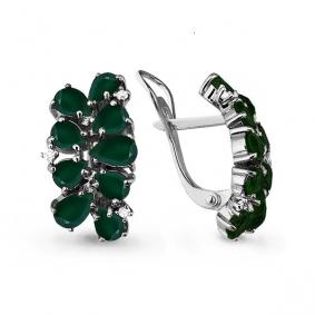 Серебряные серьги AQUAMARINE А4430409 с фианитом и агатом А4430409 фото