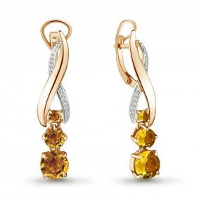 Серьги из золочёного серебра AQUAMARINE А4431606А-п с фианитом и цитрином А4431606А-п фото