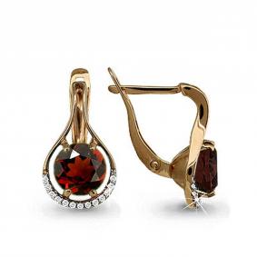 Серьги из золочёного серебра AQUAMARINE А4431803А-п с фианитом и гранатом А4431803А-п фото