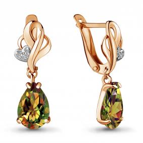 Серьги из золочёного серебра AQUAMARINE А4433819А-пк с фианитом и султанитом А4433819А-пк фото