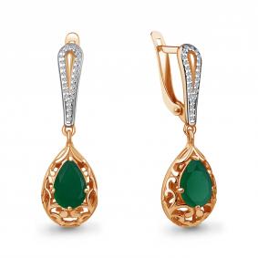 Серьги из золочёного серебра AQUAMARINE А4438209А-п с фианитом и агатом А4438209А-п фото