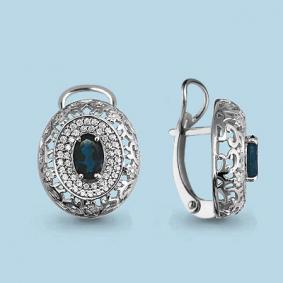 Серебряные серьги AQUAMARINE А4439008А с фианитом и Лондон топазом А4439008А фото