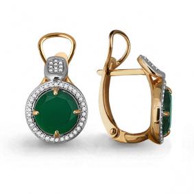 Серьги из золочёного серебра AQUAMARINE А4441709А-п с фианитом и агатом А4441709А-п фото
