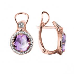 Серьги из золочёного серебра AQUAMARINE А4441725А-п с фианитом и алекситом А4441725А-п фото