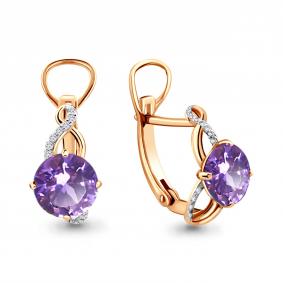 Серьги из золочёного серебра AQUAMARINE А4441825А-п с фианитом и ювелирным кристаллом А4441825А-п фото
