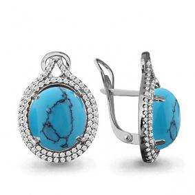 Серебряные серьги AQUAMARINE А4443494А с фианитом и бирюзой А4443494А фото