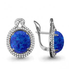 Серебряные серьги AQUAMARINE А4443495А с фианитом и опалом А4443495А фото