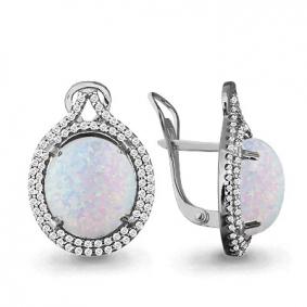 Серебряные серьги AQUAMARINE А4443498А с фианитом и опалом А4443498А фото