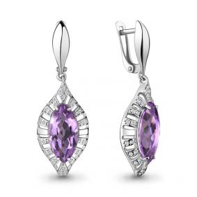 Серебряные серьги AQUAMARINE А4443704А с фианитом и аметистом А4443704А фото