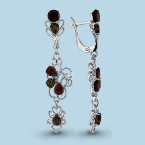 Серебряные серьги AQUAMARINE А4448236 с гранатом и раухтопазом А4448236 фото