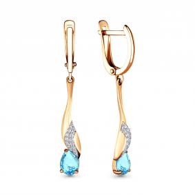 Серьги из золочёного серебра AQUAMARINE А4449305А-п с топазом и фианитом А4449305А-п фото