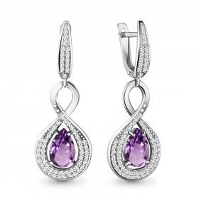 Серебряные серьги AQUAMARINE А4449704А с фианитом и аметистом А4449704А фото