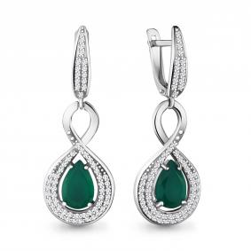 Серебряные серьги AQUAMARINE А4449709А с фианитом и агатом А4449709А фото