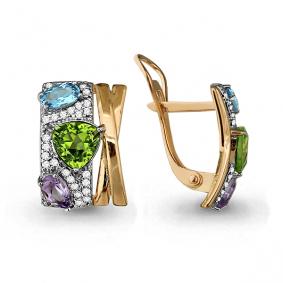 Серьги из золочёного серебра AQUAMARINE А4454307А-п с топазом, фианитом, аметистом и хризолитом А4454307А-п фото