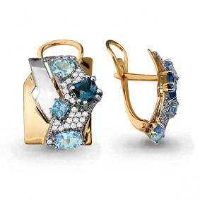 Серьги из золочёного серебра AQUAMARINE А4455008А-пк с топазом, фианитом и Лондон топазом А4455008А-пк фото