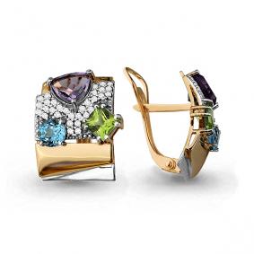 Серьги из золочёного серебра AQUAMARINE А4455304А-пк с топазом, фианитом, аметистом и хризолитом А4455304А-пк фото