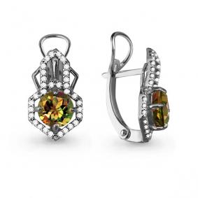 Серебряные серьги AQUAMARINE А4456819А с фианитом и султанитом А4456819А фото