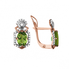 Серьги из золочёного серебра AQUAMARINE А4457207А-пк с фианитом и хризолитом А4457207А-пк фото