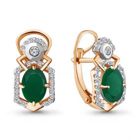 Серьги из золочёного серебра AQUAMARINE А4457209А-пк с фианитом и агатом А4457209А-пк фото