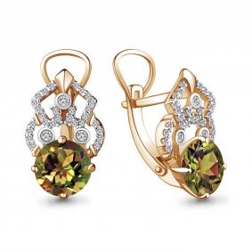 Серьги из золочёного серебра AQUAMARINE А4457419А-пк с фианитом и султанитом А4457419А-пк фото