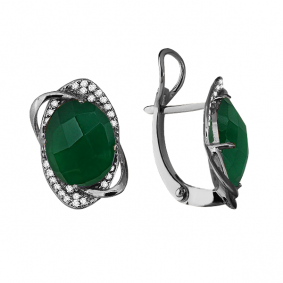 Серебряные серьги AQUAMARINE А4459009А с фианитом и агатом А4459009А фото