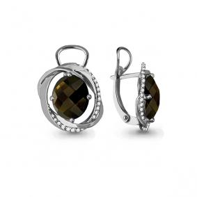 Серебряные серьги AQUAMARINE А4459101А с фианитом и раухтопазом А4459101А фото