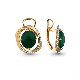 Серьги из золочёного серебра AQUAMARINE А4459109А-п с фианитом и агатом А4459109А-п фото