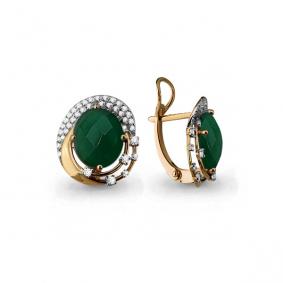 Серьги из золочёного серебра AQUAMARINE А4459209А-п с фианитом и агатом А4459209А-п фото