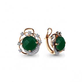 Серьги из золочёного серебра AQUAMARINE А4459709А-п с фианитом и агатом А4459709А-п фото