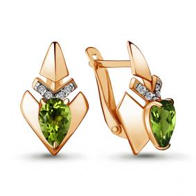 Серьги из золочёного серебра AQUAMARINE А4460507А-п с фианитом и хризолитом А4460507А-п фото