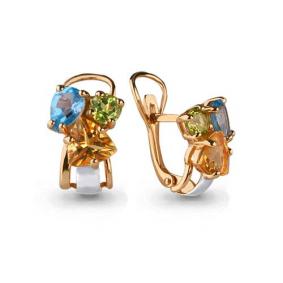 Серьги из золочёного серебра AQUAMARINE А4461158-пк с топазом, хризолитом и цитрином А4461158-пк фото