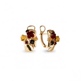 Серьги из золочёного серебра AQUAMARINE А4462547-п с цитрином, гранатом, миксом камней и раухтопазом А4462547-п фото