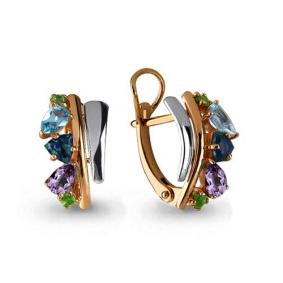 Серьги из золочёного серебра AQUAMARINE А4462652-пк с топазом, аметистом, хризолитом и Лондон топазом А4462652-пк фото