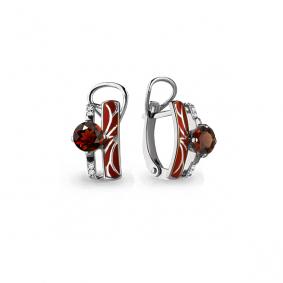 Серебряные серьги AQUAMARINE А4463903А с фианитом, гранатом и эмалью А4463903А фото