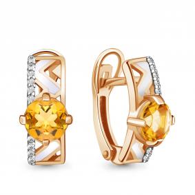 Серьги из золочёного серебра AQUAMARINE А4464006А-п с фианитом, цитрином и эмалью А4464006А-п фото