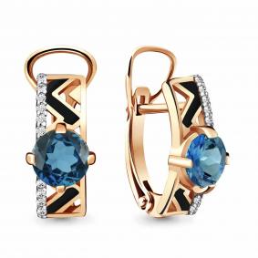 Серьги из золочёного серебра AQUAMARINE А4464008А-п с фианитом, эмалью и Лондон топазом А4464008А-п фото
