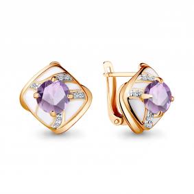 Серьги из золочёного серебра AQUAMARINE А4465225А-п с фианитом, эмалью и алекситом А4465225А-п фото