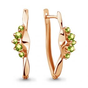 Серьги из золочёного серебра AQUAMARINE А4466307-п с хризолитом А4466307-п фото