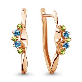 Серьги из золочёного серебра AQUAMARINE А4466331-п с топазом, хризолитом и миксом камней А4466331-п фото