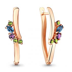Серьги из золочёного серебра AQUAMARINE А4466540-п с топазом, аметистом, хризолитом и миксом камней А4466540-п фото