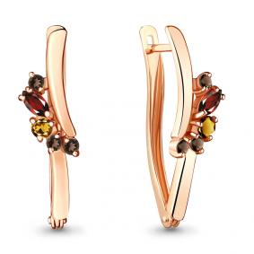 Серьги из золочёного серебра AQUAMARINE А4466547-п с цитрином, гранатом и раухтопазом А4466547-п фото