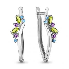 Серебряные серьги AQUAMARINE А4466740 с топазом, аметистом, хризолитом и миксом камней А4466740 фото