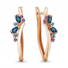 Серьги из золочёного серебра AQUAMARINE А4466742-п с топазом, аметистом и Лондон топазом А4466742-п фото