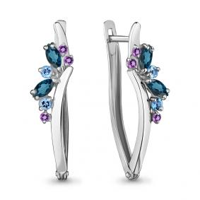 Серебряные серьги AQUAMARINE А4466742 с топазом, аметистом, миксом камней и Лондон топазом А4466742 фото