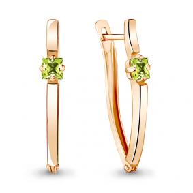 Серьги из золочёного серебра AQUAMARINE А4467607-п с хризолитом А4467607-п фото