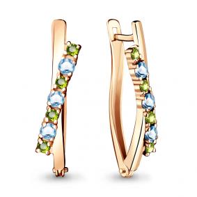 Серьги из золочёного серебра AQUAMARINE А4467731-п с топазом, хризолитом и миксом камней А4467731-п фото