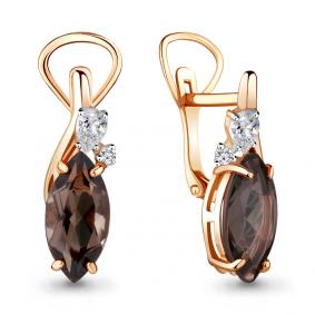 Серьги из золочёного серебра AQUAMARINE А4468201-п с фианитом и раухтопазом А4468201-п фото