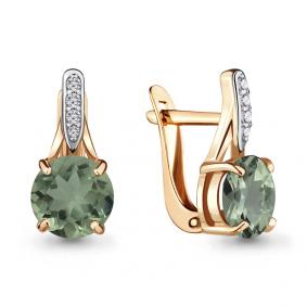 Серьги из золочёного серебра AQUAMARINE А4469015А-п с фианитом и празиолитом А4469015А-п фото