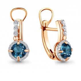 Серьги из золочёного серебра AQUAMARINE А4469708А-п с фианитом и Лондон топазом А4469708А-п фото
