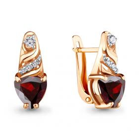 Серьги из золочёного серебра AQUAMARINE А4469903А-п с фианитом и гранатом А4469903А-п фото